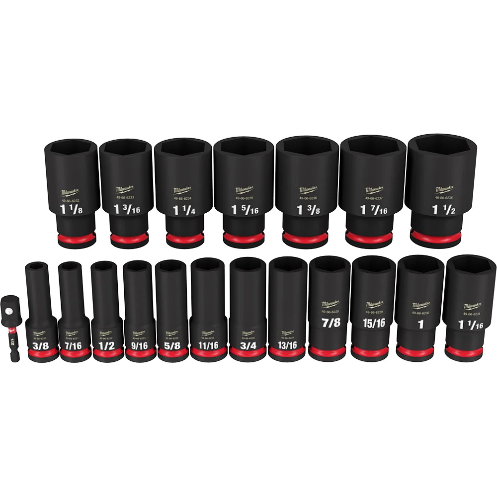 MILWAUKEE 19PC SHOCKWAVE Impact Duty 1/2" Drive SAE Deep 6 Point Socket Set Q4
