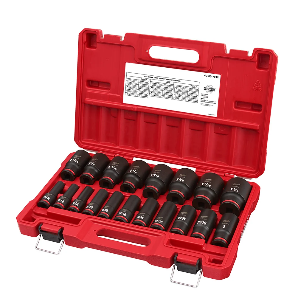 MILWAUKEE 19PC SHOCKWAVE Impact Duty 1/2" Drive SAE Deep 6 Point Socket Set Q4