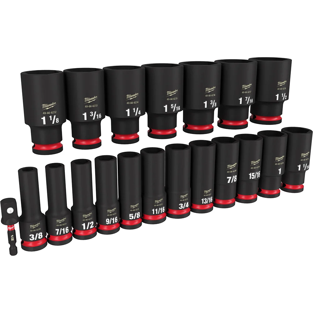 MILWAUKEE 19PC SHOCKWAVE Impact Duty 1/2" Drive SAE Deep 6 Point Socket Set Q4