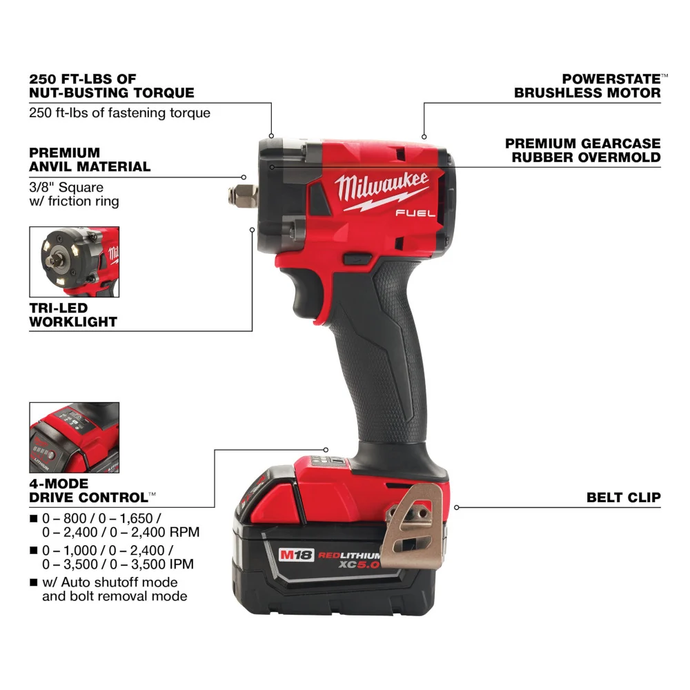 MILWAUKEE M18 FUEL™ 3/8" Beperkt Impact Wrench w/ Friction Ring Kit