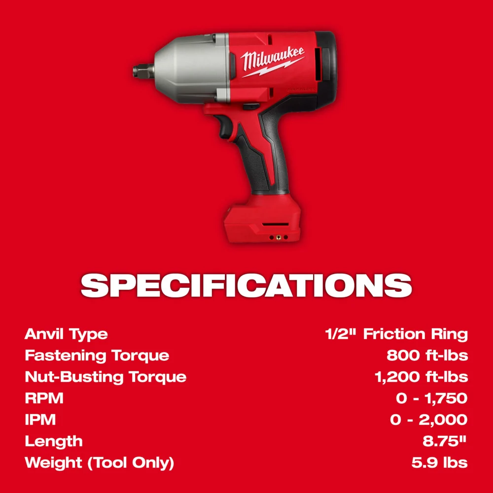 MILWAUKEE M18™ 1/2" High Torque Impact Wrench w/ Friction Ring (Tool Only)