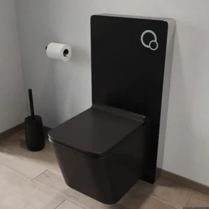 Hangtoilet pakket mat zwart keramiek met decoratieve inbouwreservoir, CLEMONA