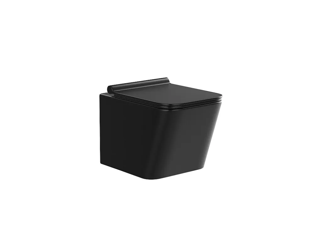 Hangtoilet pakket mat zwart keramiek met decoratieve inbouwreservoir, CLEMONA