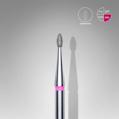 Diamond nail drill bit, “Bud” Rounded, 1.6*3.4 mm, Rood, STALEKS