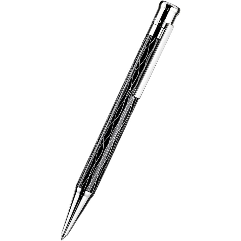 Otto Hutt Design 4 Ballpoint Pen - Zwart Wave - Platinum Trim
