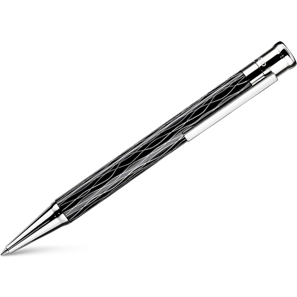 Otto Hutt Design 4 Ballpoint Pen - Zwart Wave - Platinum Trim