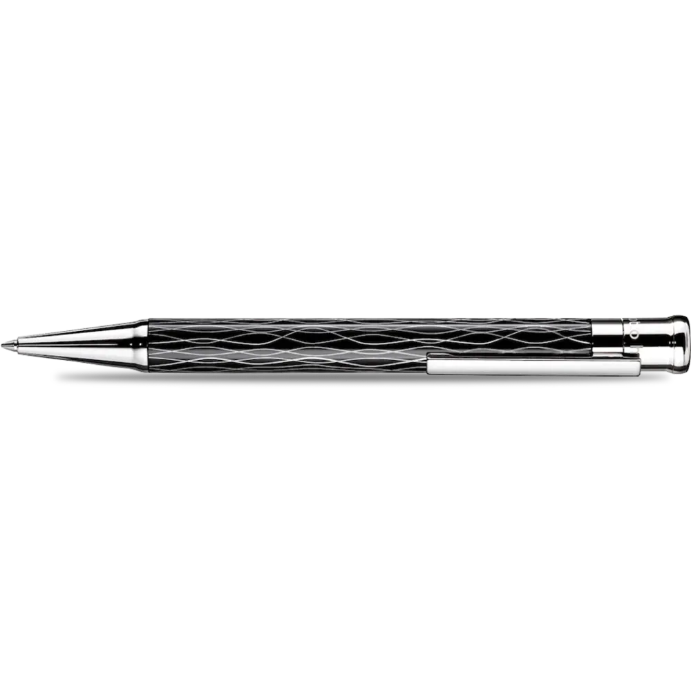 Otto Hutt Design 4 Ballpoint Pen - Zwart Wave - Platinum Trim