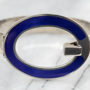 800 Silver Cobalt Enamel Hinged Bangle Bracelet