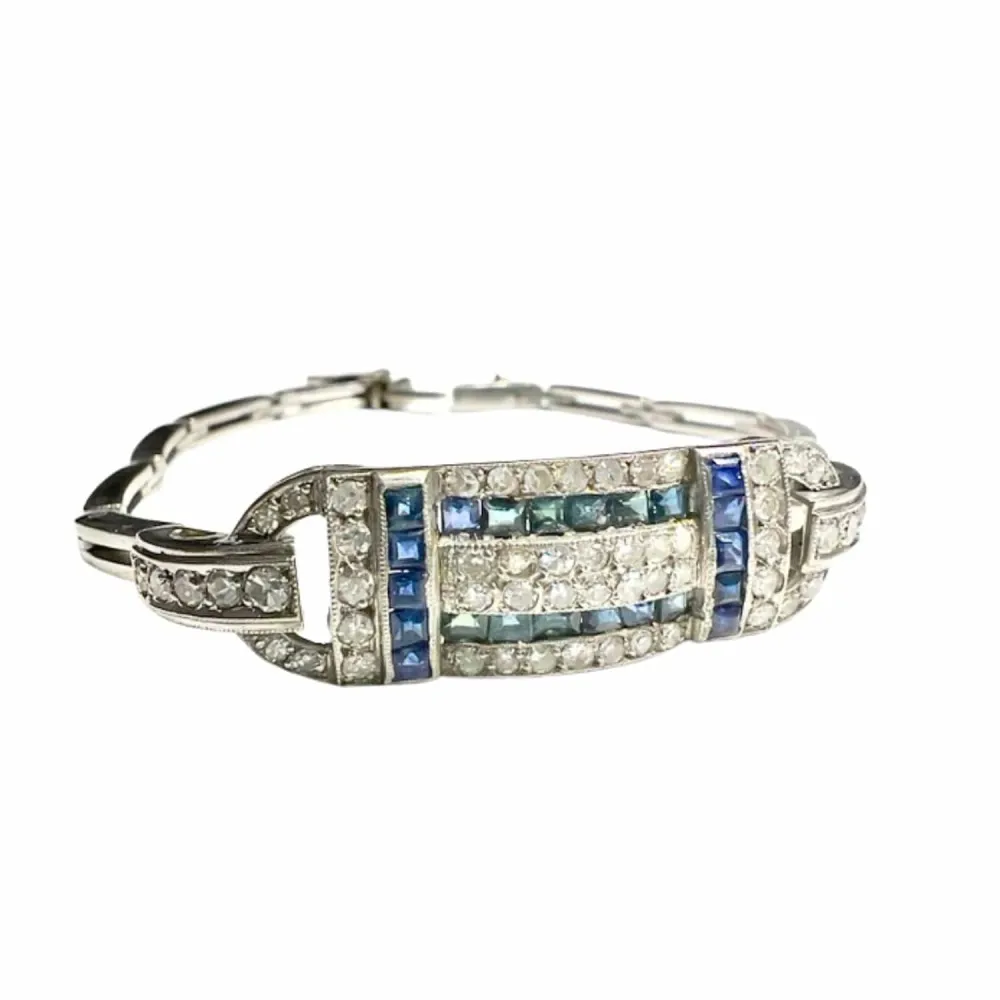 Bracelet style Art Deco platinum Diamonds Sapphires