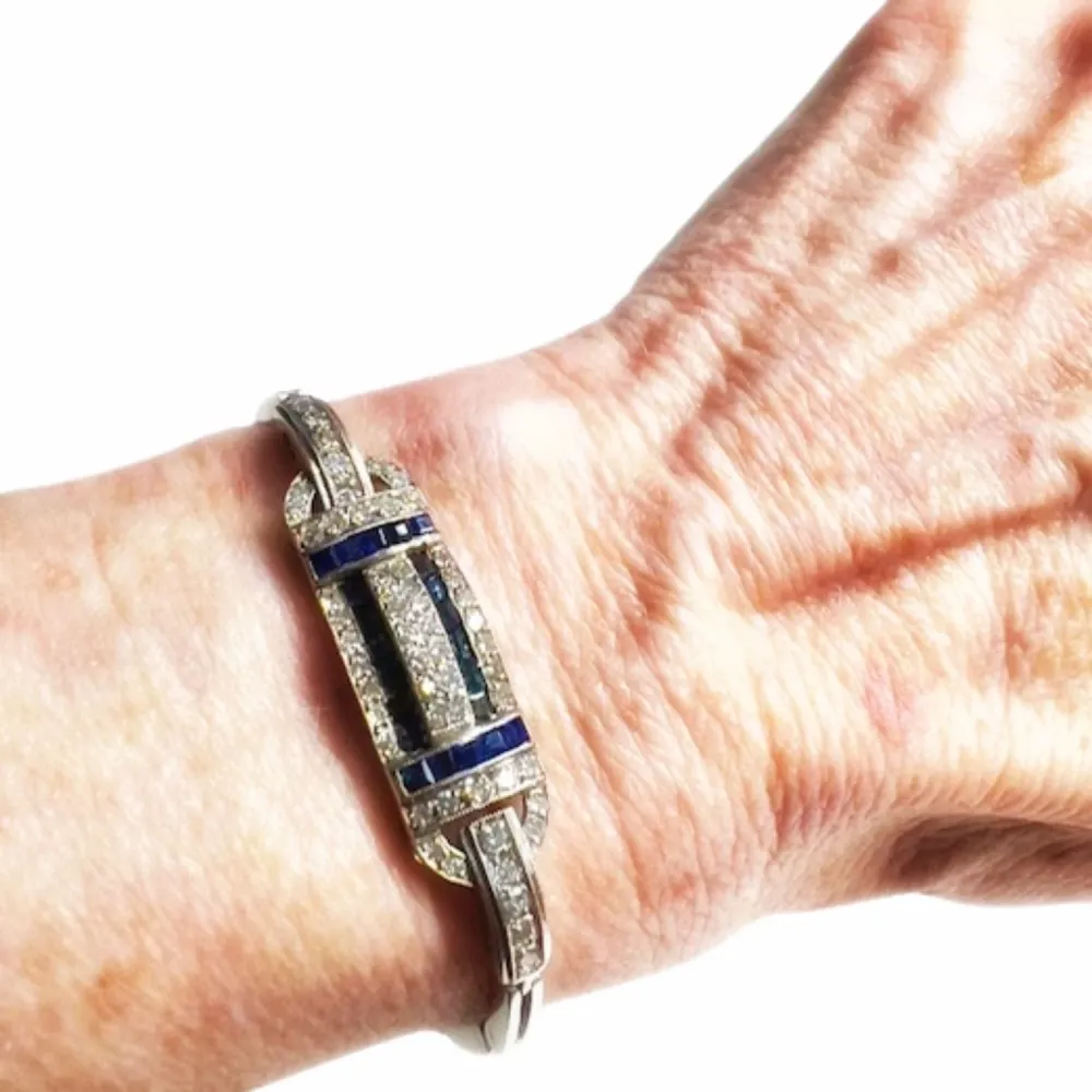 Bracelet style Art Deco platinum Diamonds Sapphires