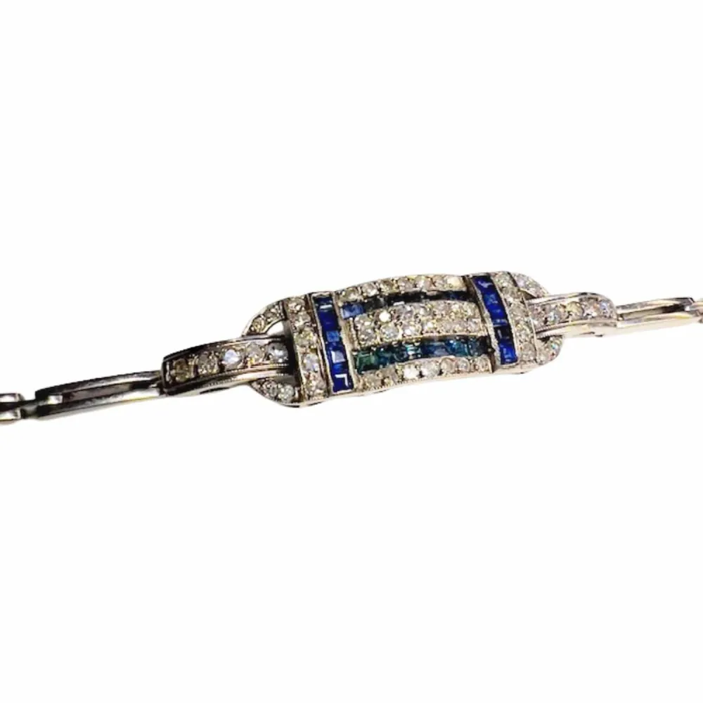 Bracelet style Art Deco platinum Diamonds Sapphires