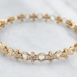 Elegant Yellow Gold Diamond Hinged Bangle Bracelet