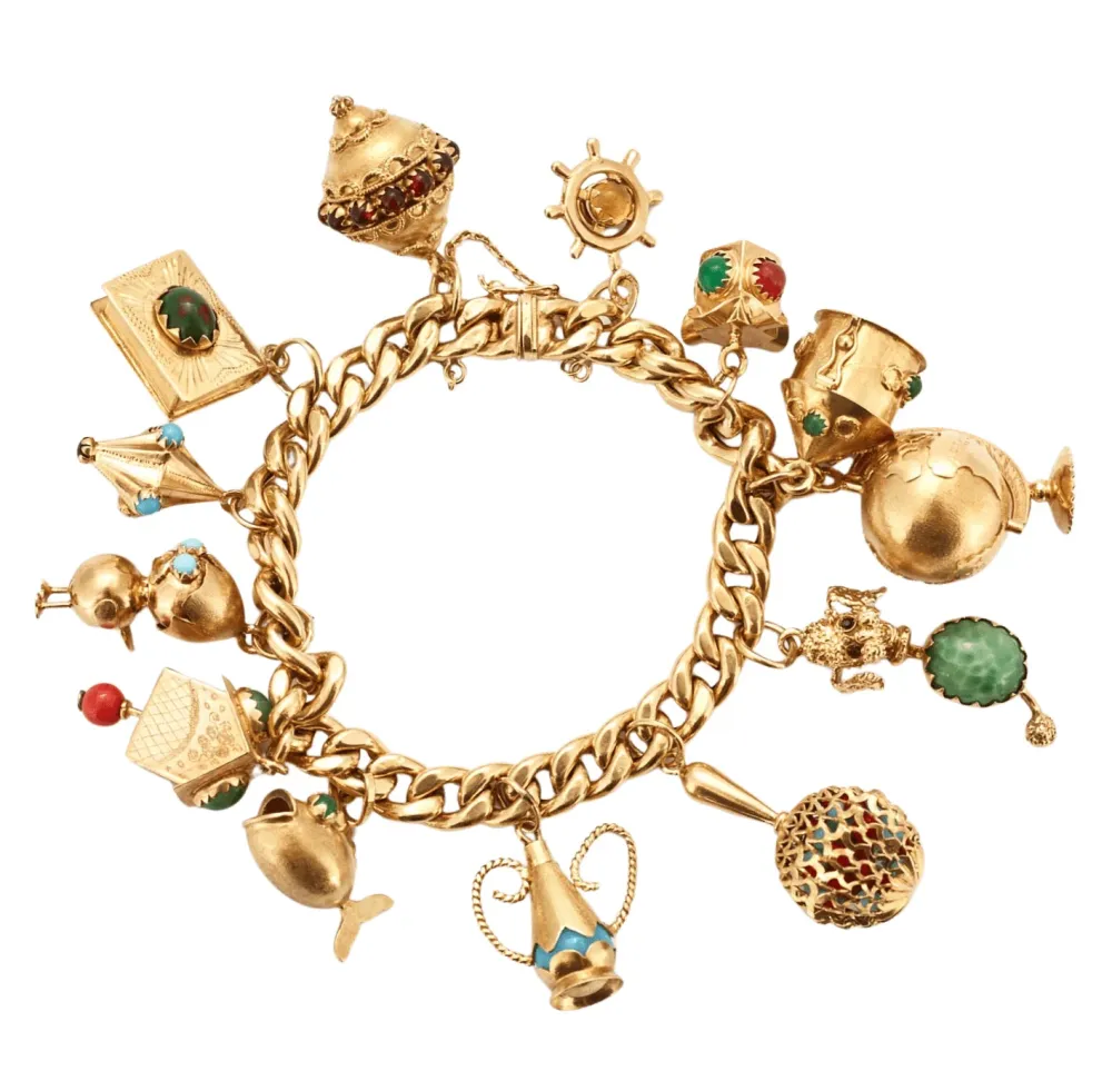 Important Curb bracelet and tassels yellow verguld