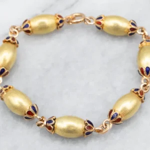 Industrieel Zwaar Belastbaar Vintage 18K Gouden and Enamel Bracelet