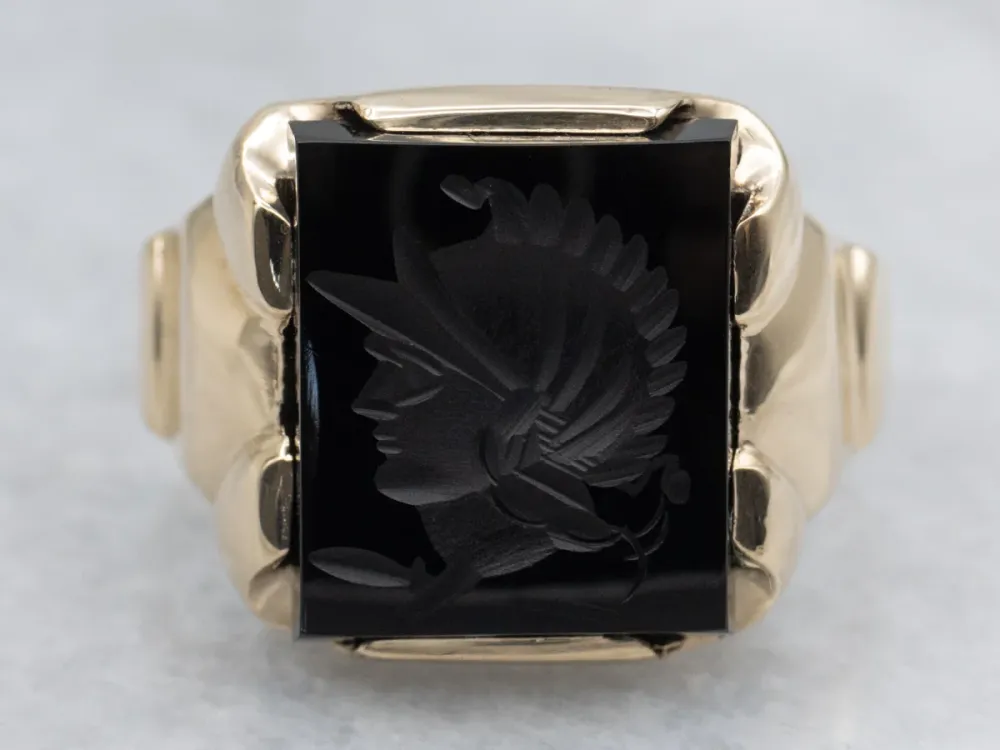 Men's 10K Yellow Gold Ebbenhout Onyx Intaglio Ring