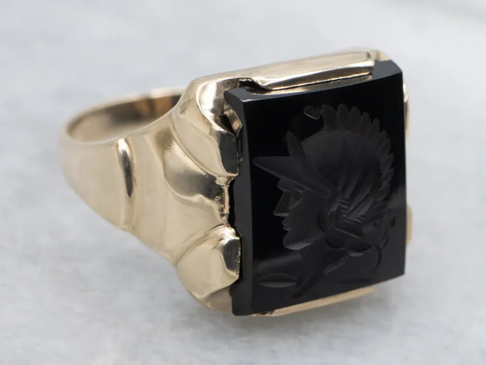 Men's 10K Yellow Gold Ebbenhout Onyx Intaglio Ring