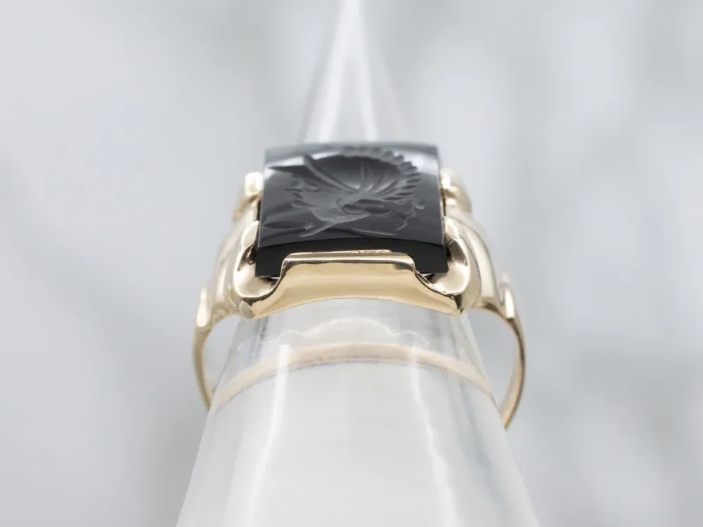 Men's 10K Yellow Gold Ebbenhout Onyx Intaglio Ring