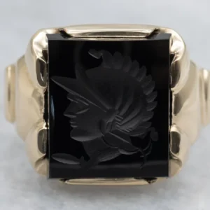 Men's 10K Yellow Goud Black Onyx Intaglio Ring