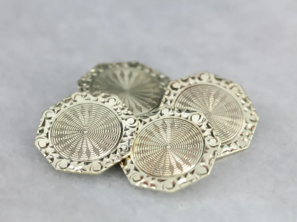 Multifunctionele Vintage Engraved Octagonal Goud Cufflinks