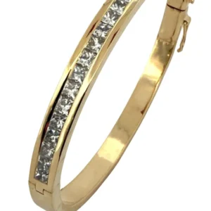 Princess yellow gold and diamond bangle bracelet