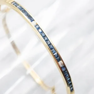 Sapphire and Diamond Hinged Bangle Bracelet Heavy Duty Constructie