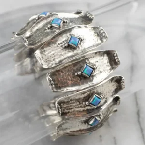 Sterling Silver Synthetic Opal Panel Bracelet