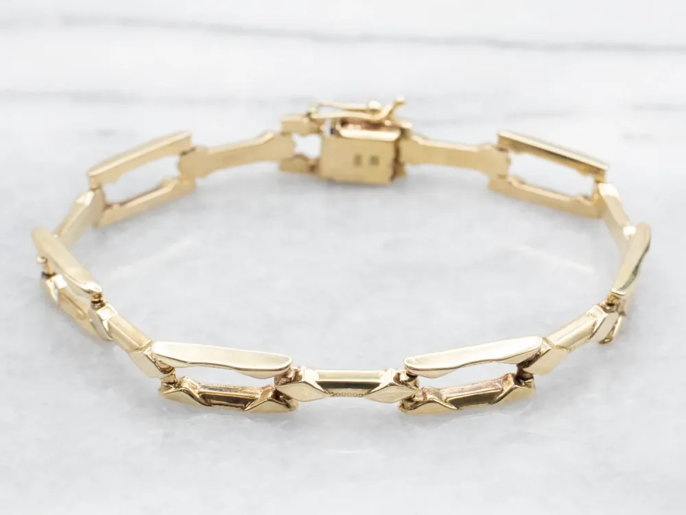 Yellow Gold Rectangle and Bar Link Bracelet
