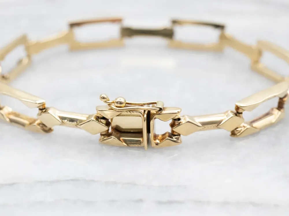 Yellow Gold Rectangle and Bar Link Bracelet