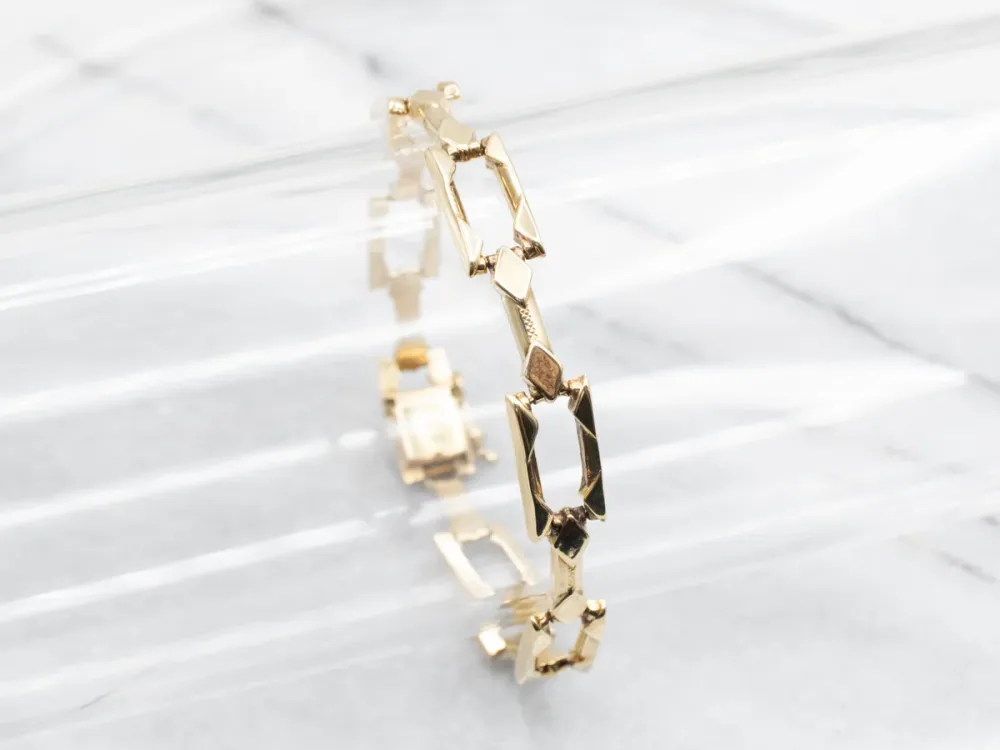 Yellow Gold Rectangle and Bar Link Bracelet