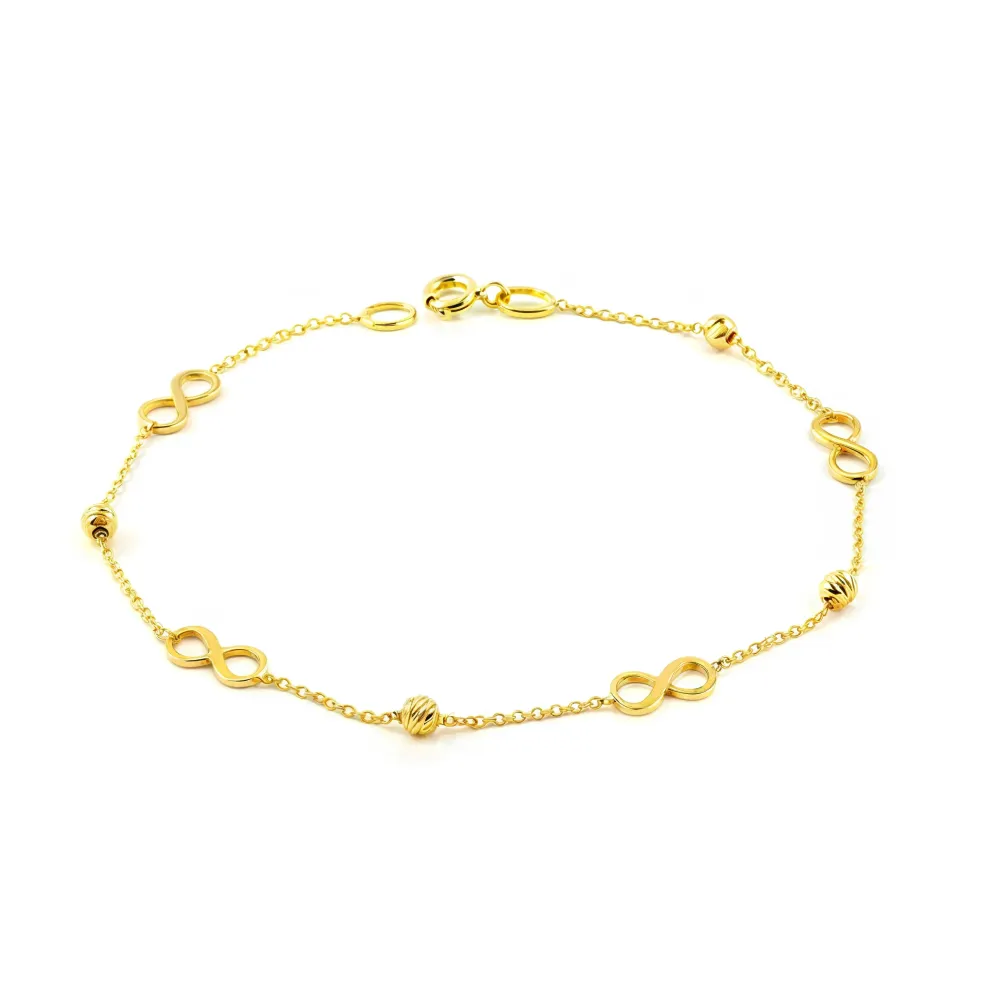 9K Yellow Gold Women's Bracelet Infinite Shine and Texture 18 cm