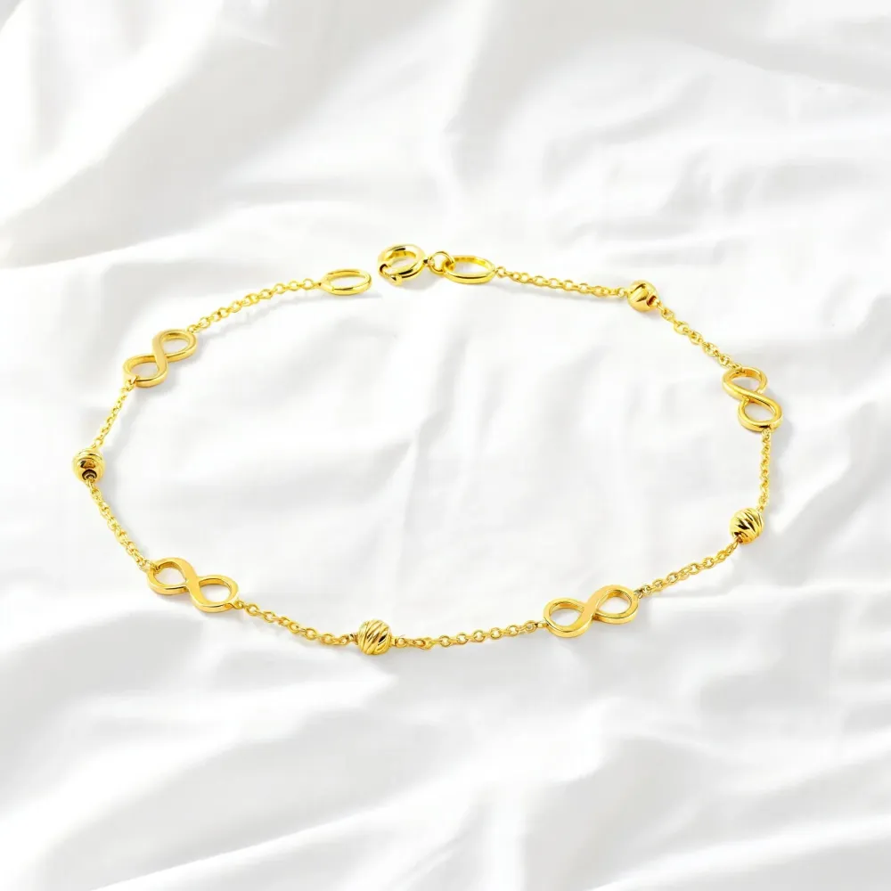9K Yellow Gold Women's Bracelet Infinite Shine and Texture 18 cm