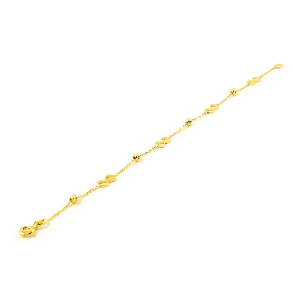 9K Yellow Gold Women's Bracelet Infinite Shine and Texture 18 cm