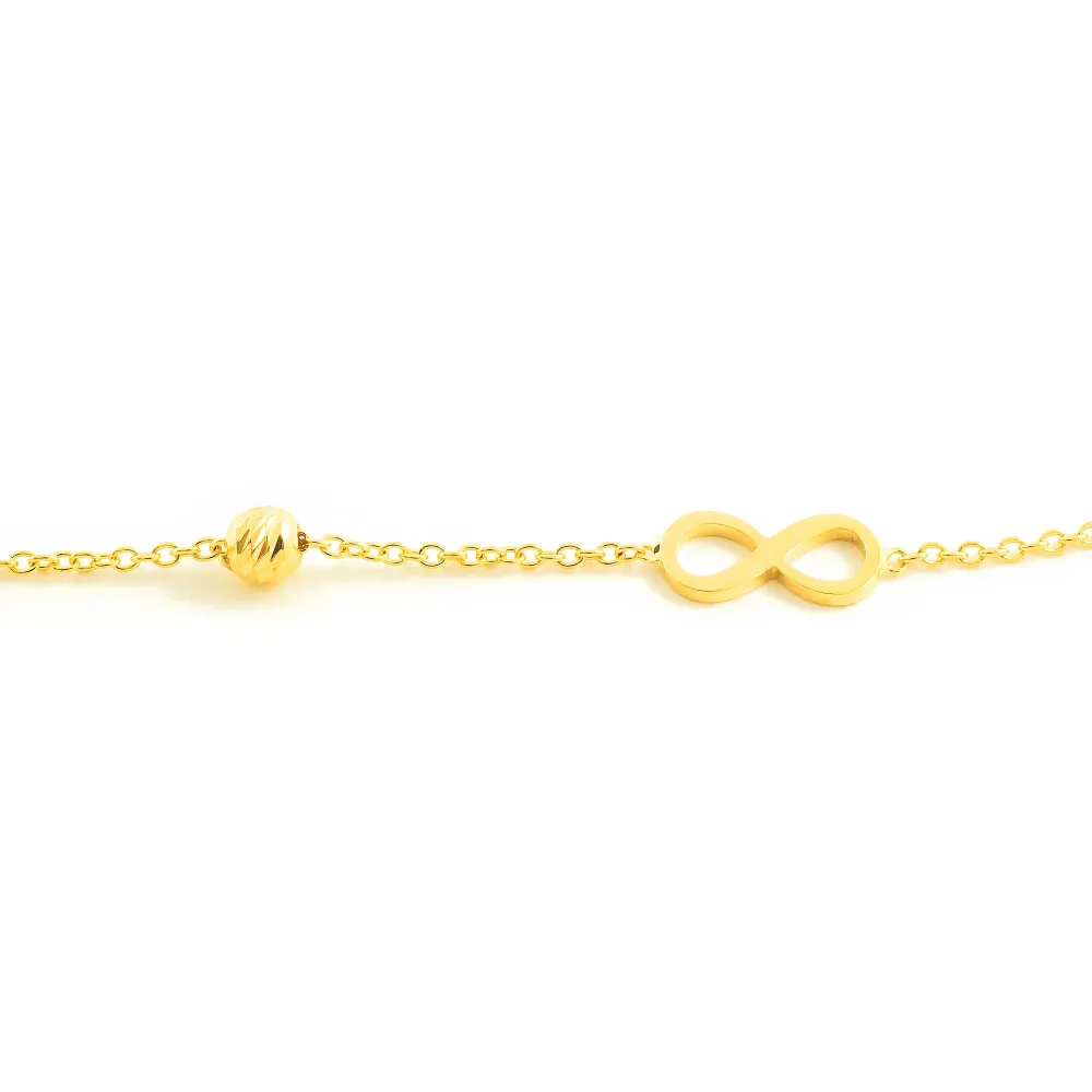 9K Yellow Gold Women's Bracelet Infinite Shine and Texture 18 cm