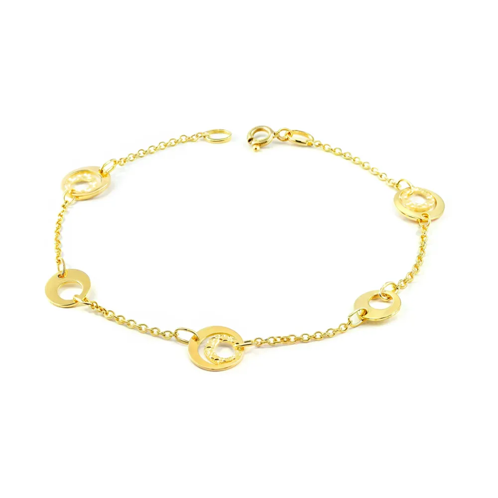 9K Yellow Verguld Women's Bracelet Round Shine and Texture 18 cm