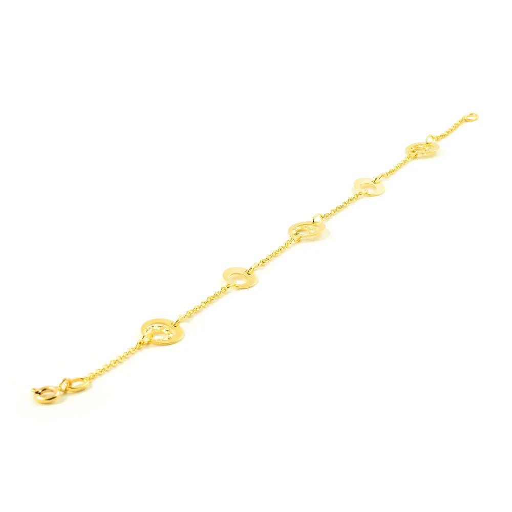 9K Yellow Verguld Women's Bracelet Round Shine and Texture 18 cm