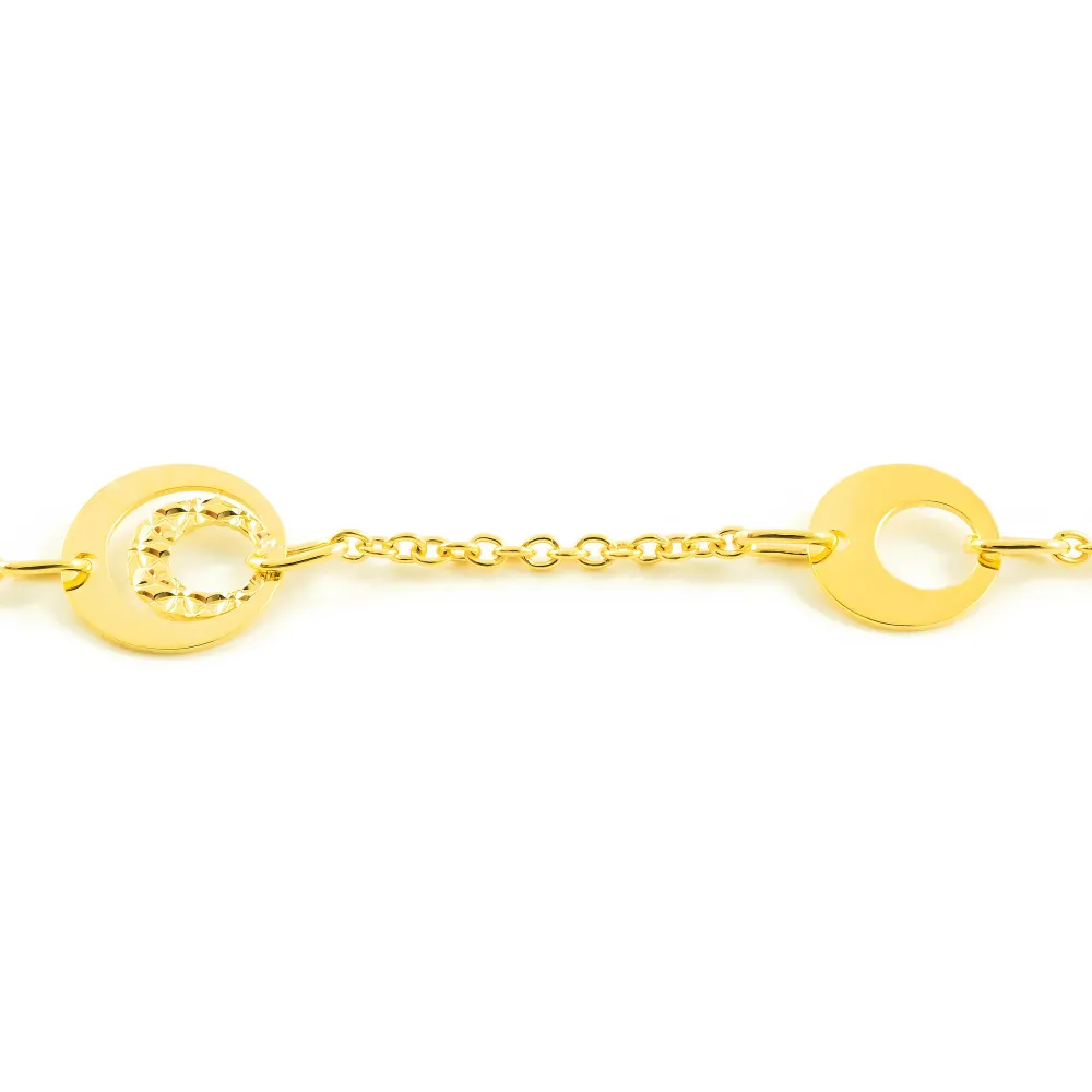 9K Yellow Verguld Women's Bracelet Round Shine and Texture 18 cm
