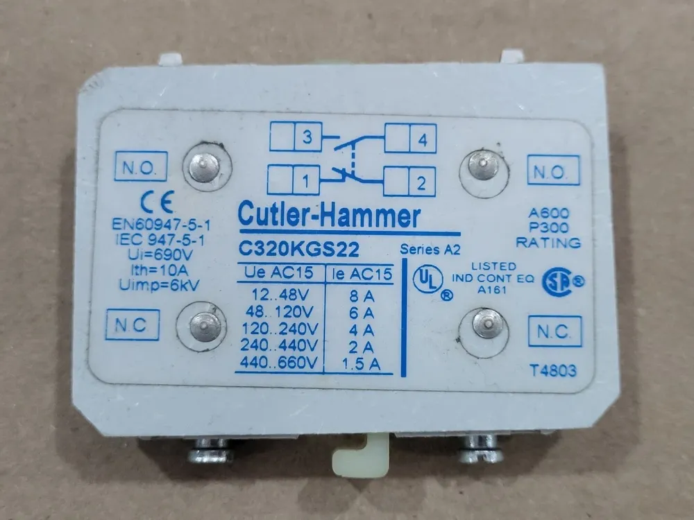 10 Amp, NEMA 5, 1 NO+ 1NC, 600 VAC Coil Auxiliary Contact C320KGS22