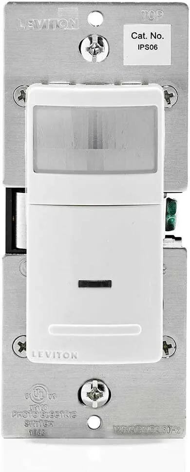 Leviton IPS06-1LW Decora Motion Sensor -Wall Switch, Auto-On, 5A, Solo Pole or 3-Way, White