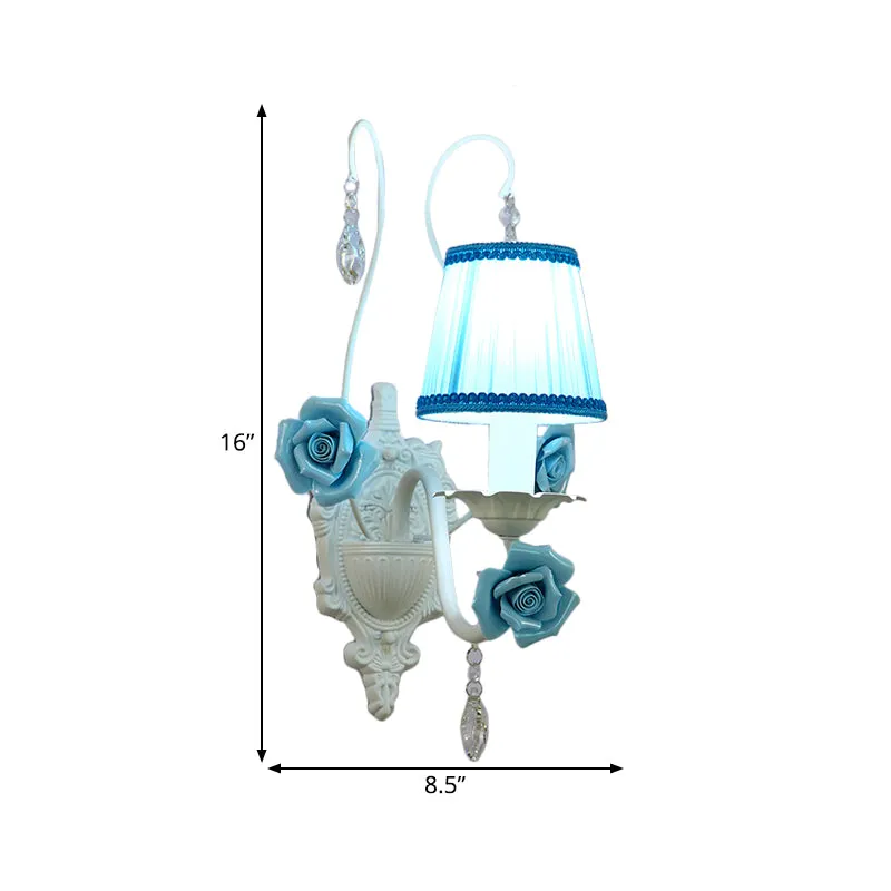 Witte wandlamp met 1/2 kop, romantische pastorale stoffen kegelwandlamp met heldere kristallen druppel Snel Droog