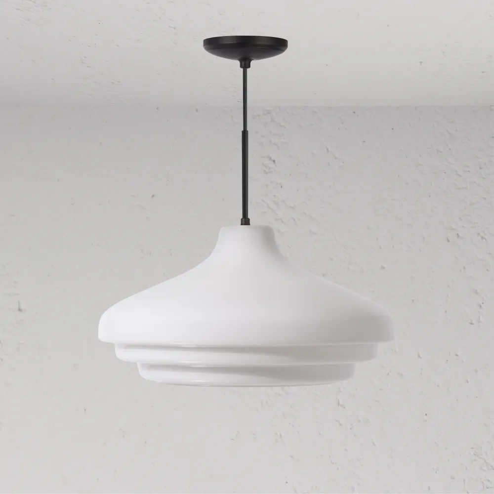 Gecentreerde Brookfield Grote Hanglamp Opaalglas - Brons