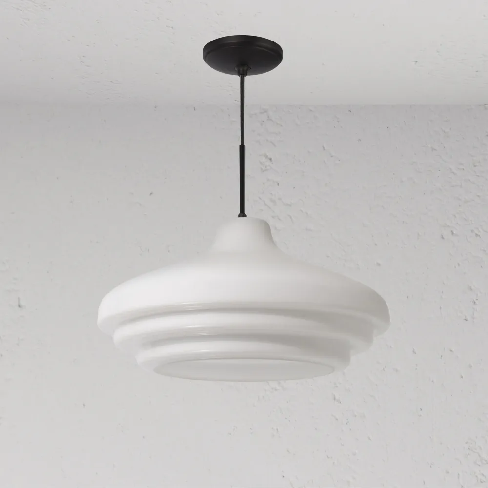 Gecentreerde Brookfield Grote Hanglamp Opaalglas - Brons