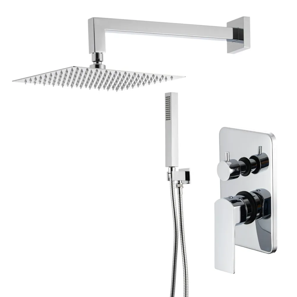 Shower kit 2-way built- 300 mm square showerhead chromed geel koper Fire