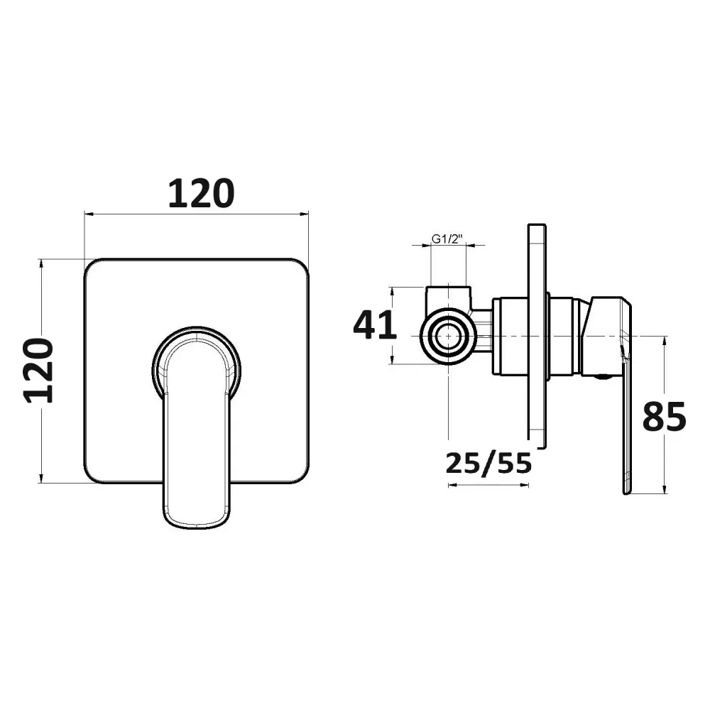 Shower kit one-way built- 300 mm square showerhead chrome-plated geel koper Fire