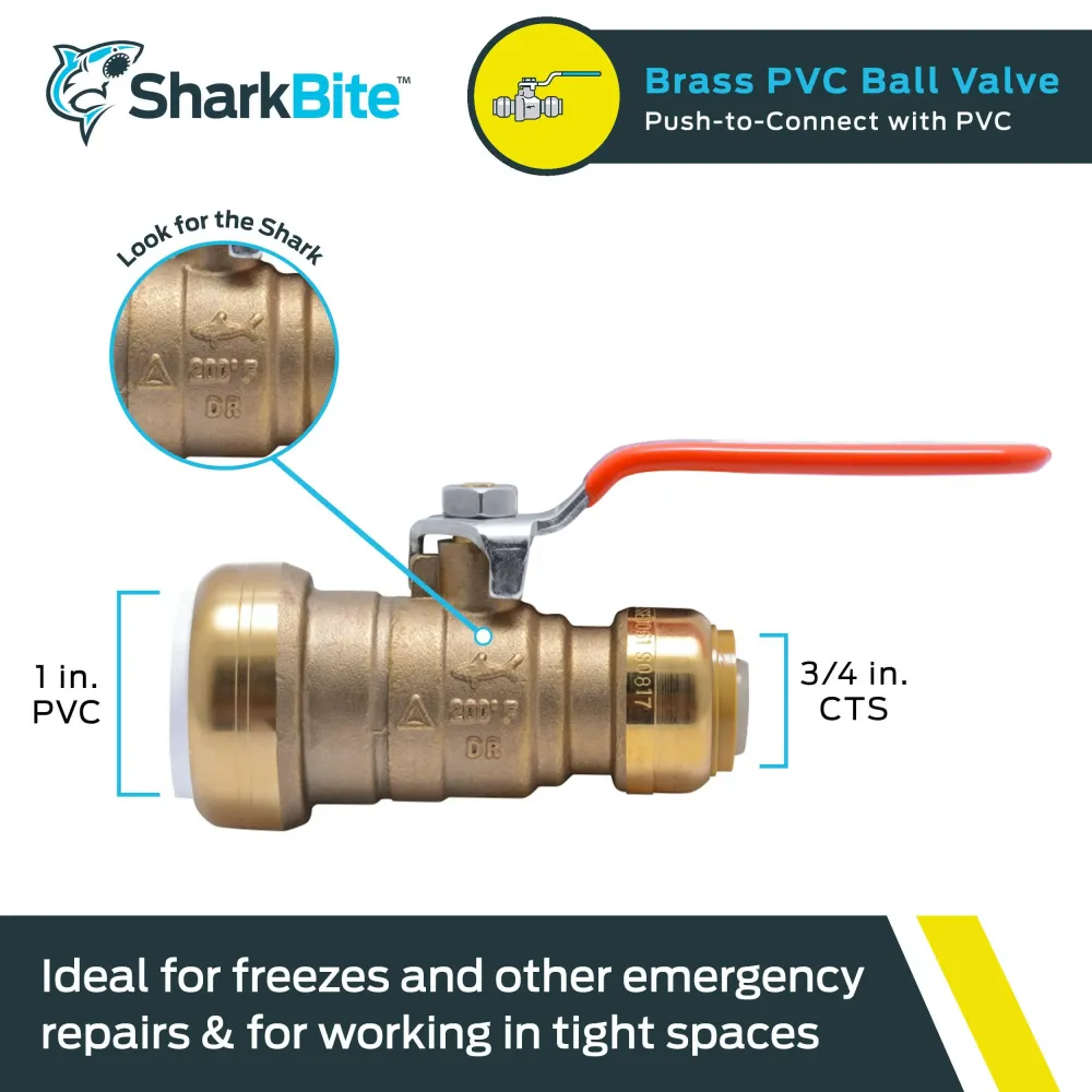 SharkBite 1 . Push-to-Connect PVC IPS x 3/4 . CTS Messing Ball Valve