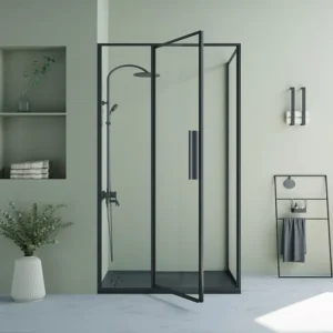 Douchewand met draaideur, mat zwart, industriële stijl 120 x 80 x 195 cm TORONI met brandwerendheid EI60