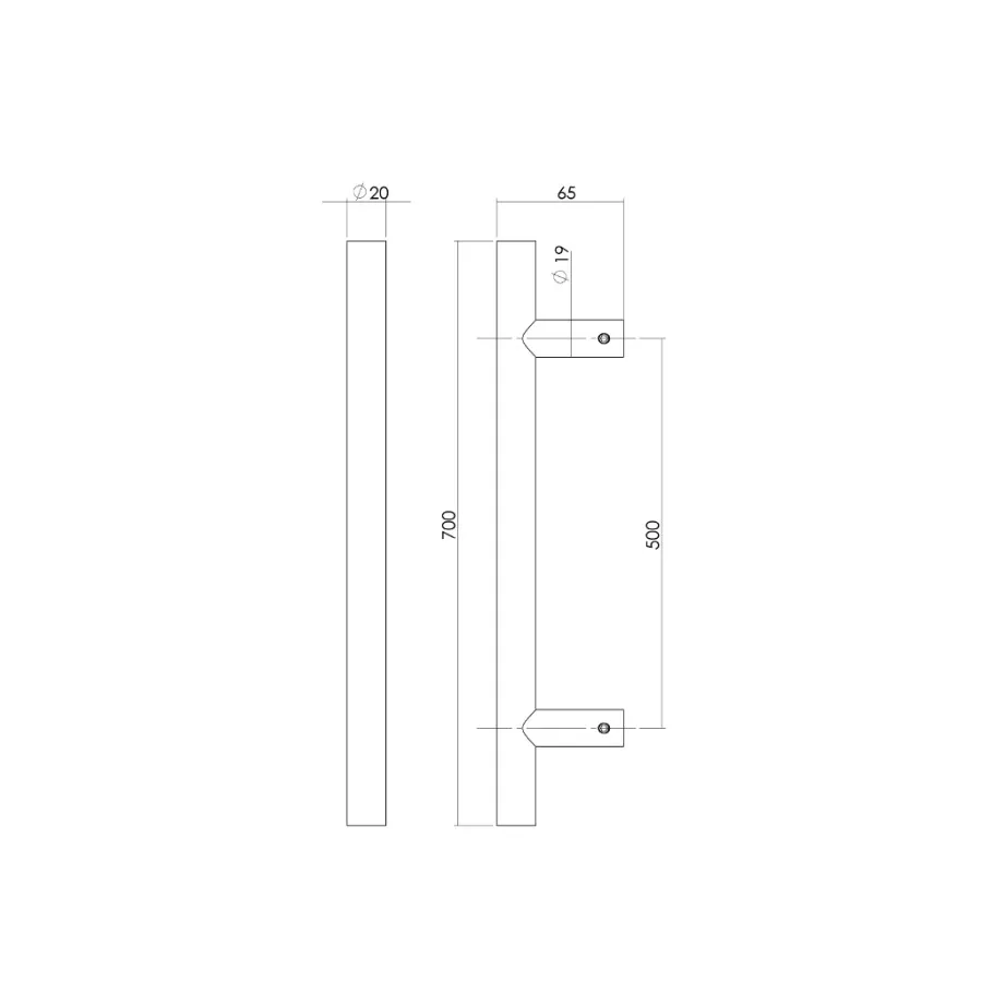 Intersteel deurgreep T-vorm - 700 mm - Ø 20mm - RVS geborsteld