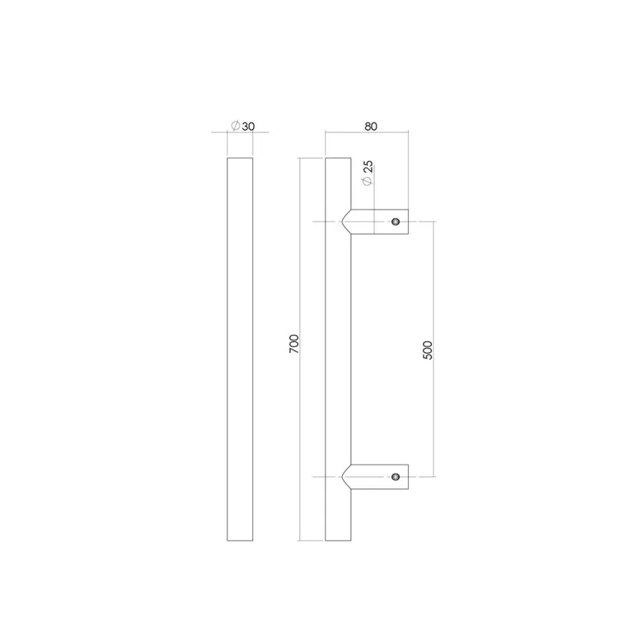 Intersteel deurgreep T-vorm - 700 mm - Ø 30 mm - RVS geborsteld