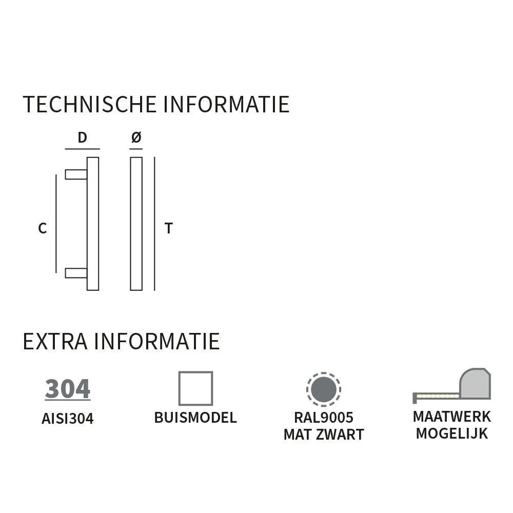 Shuffle Handgreep Toronto 25 x 1600 x 1900 mm Zwart
