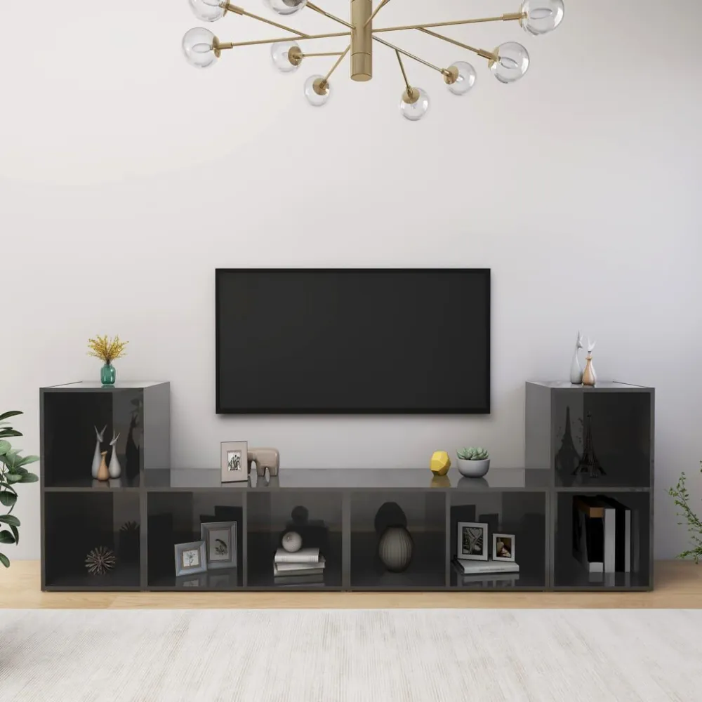 IP55 Waterdicht Tv-meubelen 4 st 72x35x36,5 cm bewerkt hout hoogglans grijs