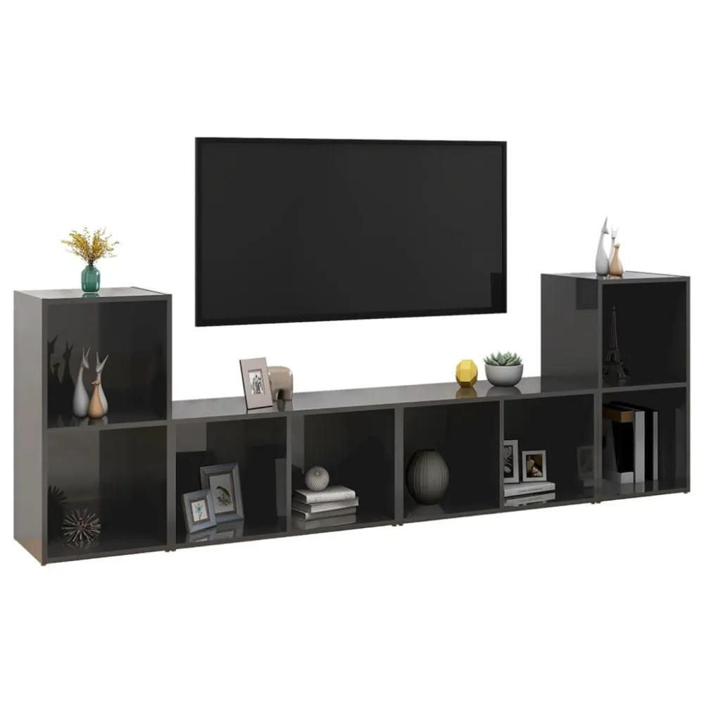 IP55 Waterdicht Tv-meubelen 4 st 72x35x36,5 cm bewerkt hout hoogglans grijs